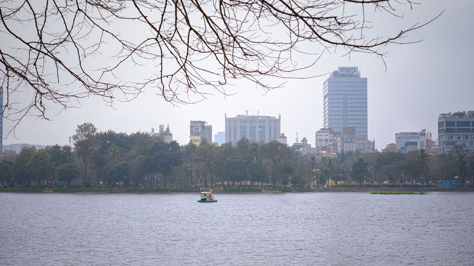 Hanoi waterfront seen across Sword Lake, Vietnam