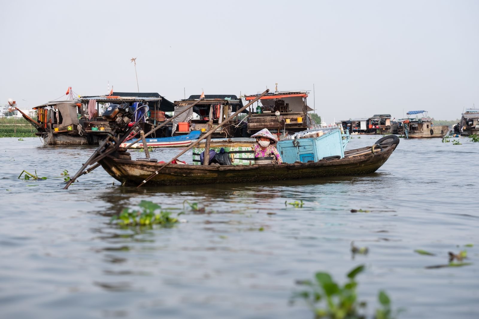 Traditional boats at a Vietnamese Mekong River floating market